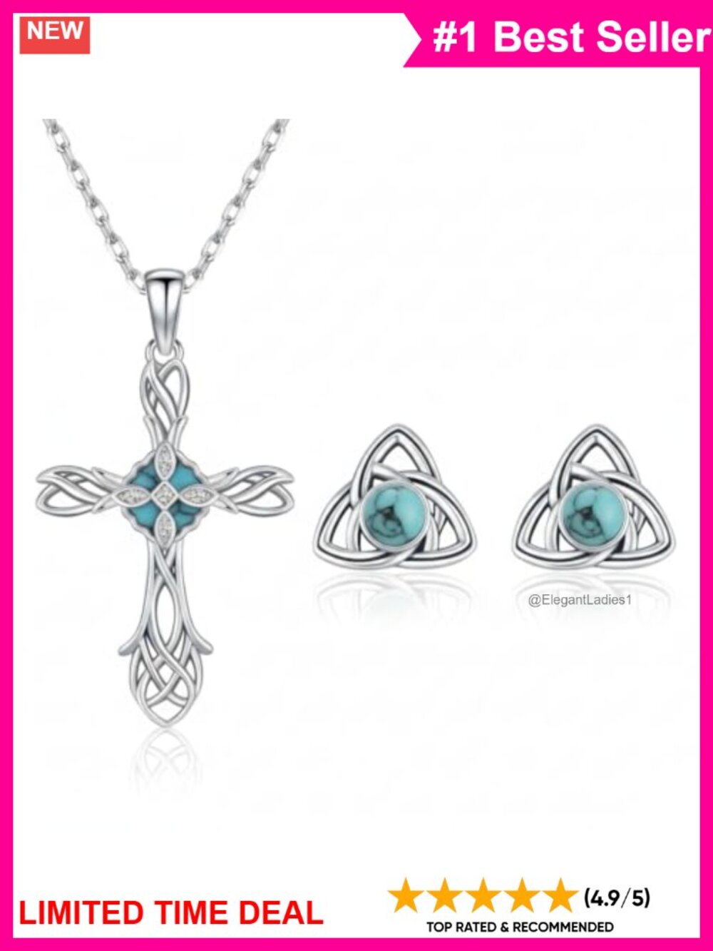 925 Sterling Silver Turquoise Cross Necklace Triquetra Earrings Celtic Jewelry
